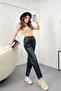 Women's Black Carrot Cut High Waist Leather Trousers - 4