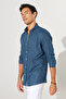 Men's Dark Petrol 100% Cotton Oxford Slim Fit Button-Down Collar Slub Shirt - 5