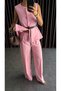 Gold Button Detailed Sleeveless Vest and Pants Set with Belt Accessory - 3