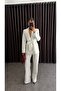 White Belted Jacket Trousers Suit Office Outfit - 5