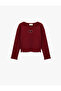 Long Sleeve Crew Neck Bow Window Detail Camisole T-Shirt