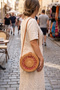 Raffaella - Rattan Handmade Wicker Round Shoulder Bag with Leather Strap Detail - 2