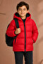 Boy's Red Fleece Hooded Waterproof Windproof Pocket Puffer Winter Coat - 3