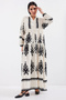 Women's Patterned Hijab Dress M.Cream 1010