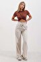 Wide Leg Elastic Waist Bird Eye Lacing Linen Pants - 2