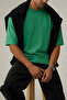 Men's Bntn Green Basic Plain Unprinted Oversize Salas T-Shirt - 4
