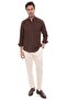 Slim Fit Long Sleeve Lapel Buttoned Breathable Linen Gift Boxed Men's Shirt Fs-004548 - Dark Brown - 6