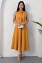 High Collar Dress with Ribbon on the Collar Midi Length Dress Esp058 - 4