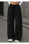 Women's Black Gabardine Washed Linen Trousers with Pockets - 2