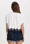 Women's Oversize Wide Cut Lace Detailed Crew Neck White T-Shirt Blouse - 8
