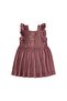 Square Collar Lettered Stone Embellished Linen Dress 2-7 Years Old Plum