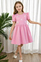 Girl's Bow Detailed Pearl-Embellished Sleeves Button Closure Evening Dress Short Sleeve Special Occasion Party Birthday Dress