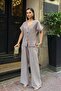 Women's Mink Button Detailed Short Sleeve Shirt Wide Leg Pants Soft Modal Bottom Top Set - 2