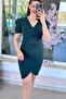 Double-Breasted Collar Gathered Crepe Dress 6Y174