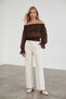 Women's bitter brown madonna collar chiffon blouse with gipeli alc-x15479 - 2