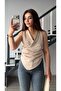 Stone Double-Breasted Asymmetrical Satin Blouse - 5