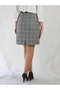 High Waist Seasonal Woven Fabric Knee-Length Gray Plaid A-Line Skirt - 3