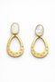Women's Gold Color Steel Drop Earrings with Pearlescent Look and Zircon Stones, Stylish Minimal Earrings - 4