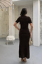 Women's Brown Glitter Lined Short Sleeve Summer Fabric Long Elegant Knitwear Dress (S/M) - 3
