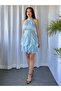Ruffled Skirt Satin Halter Neck Evening Dress