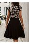 Women's short sleeve sleeve ruffle detail mini belted flared crepe dress - 2