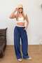 Women's Elastic Waist Double Pocket Modal Fabric Trousers Navy Blue - Mw0000339 - 3