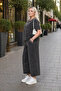 Tencel Fabric Stone Detailed Oversize Wide Leg Top and Bottom Set C7925 Anthracite - 6
