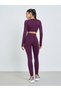 Burgundy Tonal Jacquard Thumbhole Detail Crop Top and Scrunch Back Leggings Set - 6