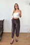 Women's Adjustable Waist Double Pocket Carrot Cut Trousers Brown - Ms001529