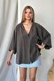 Women's V-Neck Single Button Tencel Fabric Blouse Smoked - Ms0001558 - 4