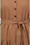 Hakim Collar Belted Viscose Dress 4077-05 Milk Coffee - 4