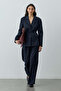 Striped Pencil Blazer Jacket Navy Blue - 2