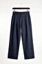 Classic Pleated Linen Navy Blue Trousers