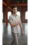 Short Sleeve Epaulet Buttoned Linen Men's Shirt with Embroidery Detail Slim Fit - 4
