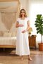 New Season Ecru Summer Full Length Stylish Lace Detailed Design Short Sleeve 100% Cotton Maternity Maternity Dressing Gown Nightgown Set of 2 - 3