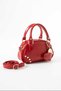 Women's Oval Design Gold Detail Heart Charm Gift Adjustable Strap Hand Shoulder Crossbody Bag Red - 3