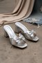 Sono Silver Bowknot (7 cm) Heeled Daily Use Slippers - 5