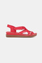 Women's Red Khaki Leather 35-41-42 Number Strapped Flat Wedge Heels Side Open Sandals - 5
