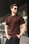 Brown Half Zipper Detailed Polo Collar Knitwear Men's T-Shirt E7492
