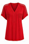 Women's Plus Size Red V-Neck Blouse with Ruched Shoulders and Pockets, Cotton Viscose Fabric. - 3