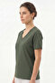 Women's Vision V-Neck Premium Quality Dense Textured Cotton T-Shirt Khaki W102-R0220-06 - 2