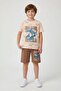 Brown Shark Printed Crew Neck Boys' Shorts Set 23839 - 3