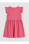 Fuchsia Crew Neck Flounce Printed Girls' Dress - 2