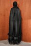 Black Ruffled Hem Cape Evening Dress - 5