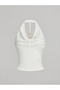 White Degaje Collar Halter Crop Blouse Metal Accessory Detailed Slim Fit Women's Blouse, Backless Sleeveless Blouse - 2