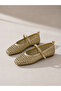 Sansa Women's Gold Straw Textured Strappy Mary Jane Ballet Shoes