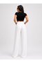 White Color High Waist Wide Leg Full Lined Women's Trousers - 4