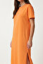 Basic Summer Knitted Dress with Slits Lrn0050 Oranj - 4