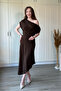 Asymmetrical Midi Brown Dress with Draped Shoulders and Waistline - 4