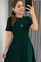 Women's Short Sleeve Crew Neck Maxi Length Imported Crepe Dress - 2
